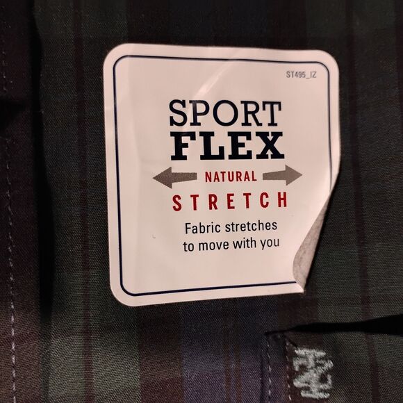 IZOD shirt mens L Large green blue plaid heritage tartan sport FLEX stretch - Picture 4 of 11